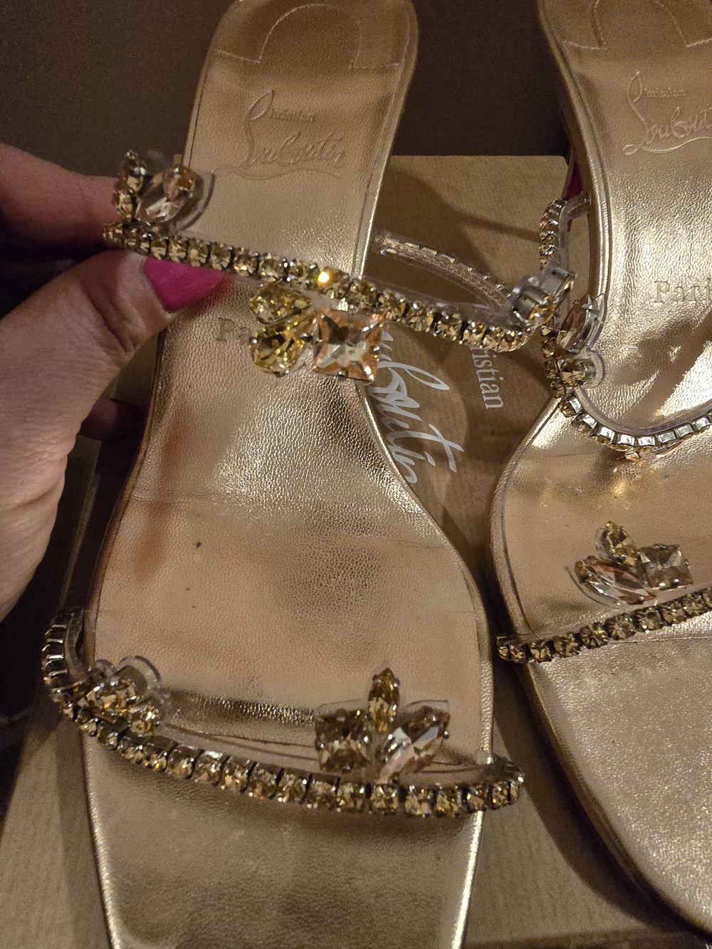 Christian Louboutin Just Queen Gold Jeweled Slide Sandals Size 41 - 70cm heel - Picture 3 of 11